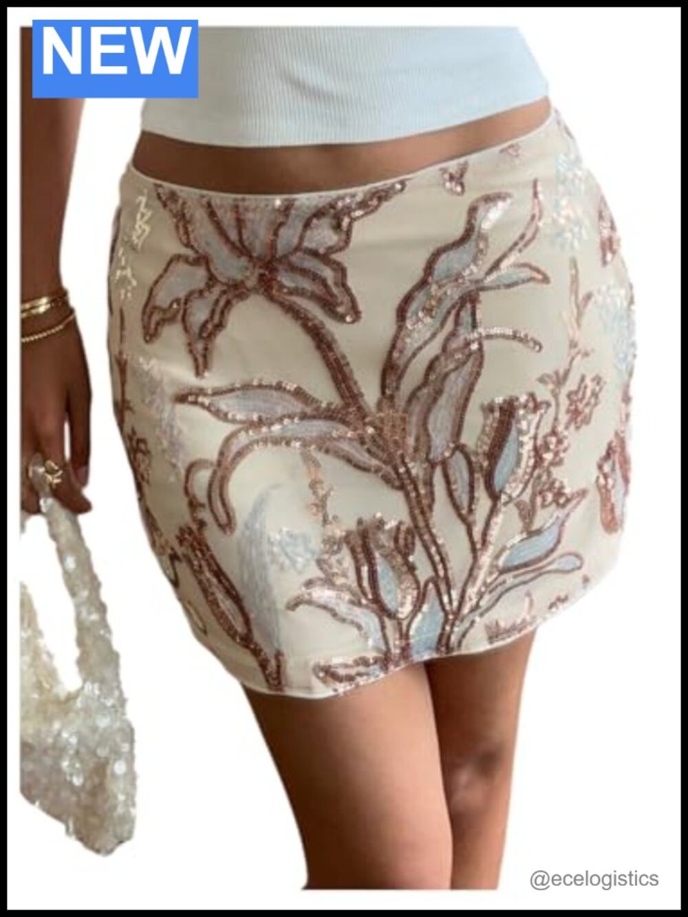 Sequin Floral Mini Bodycon Skirt Low Rise Y2K Night Out